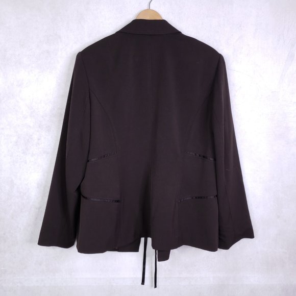 Lane Bryant Sz 20 Dark Brown Peak Lapel Clasp Front Blazer Jacket Secretary - Picture 2 of 7